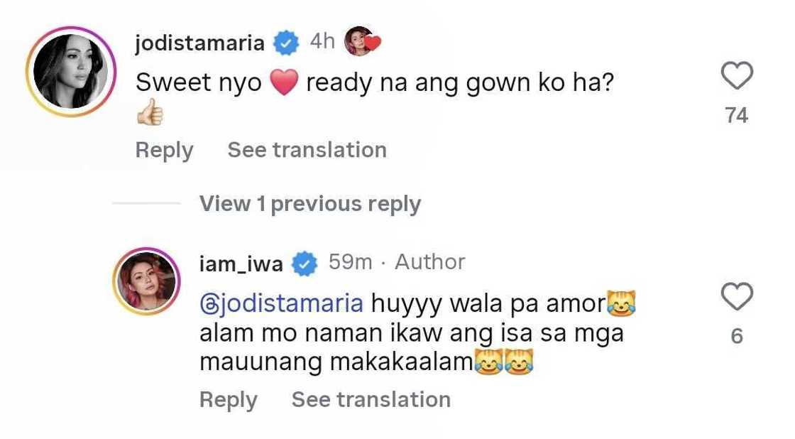 Jodi Sta. Maria playfully teases Iwa Moto: "Ready na ang gown ko ha?"