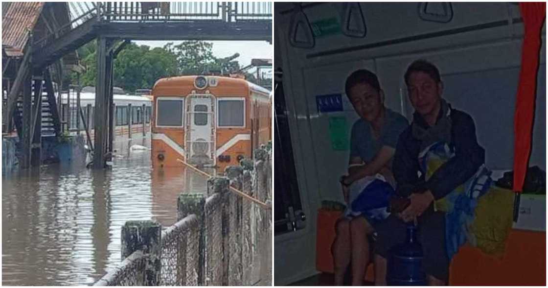 Ilang empleyado ng PNR sa Naga, na-trap sa loob ng tren mula kagabi dahil sa baha