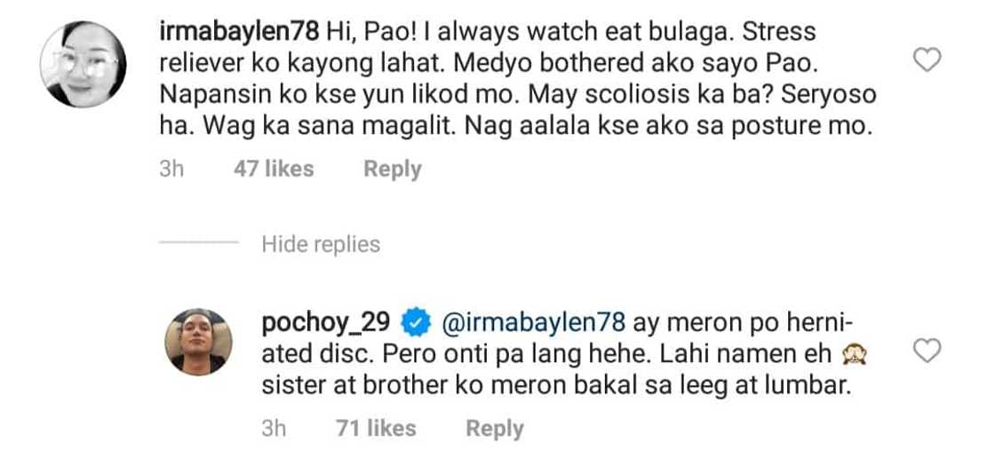 Paolo Ballesteros reveals to concerned netizen that he suffers from a herniated disc Paolo Ballesteros reveals to concerned netizen that he suffers from a herniated disc