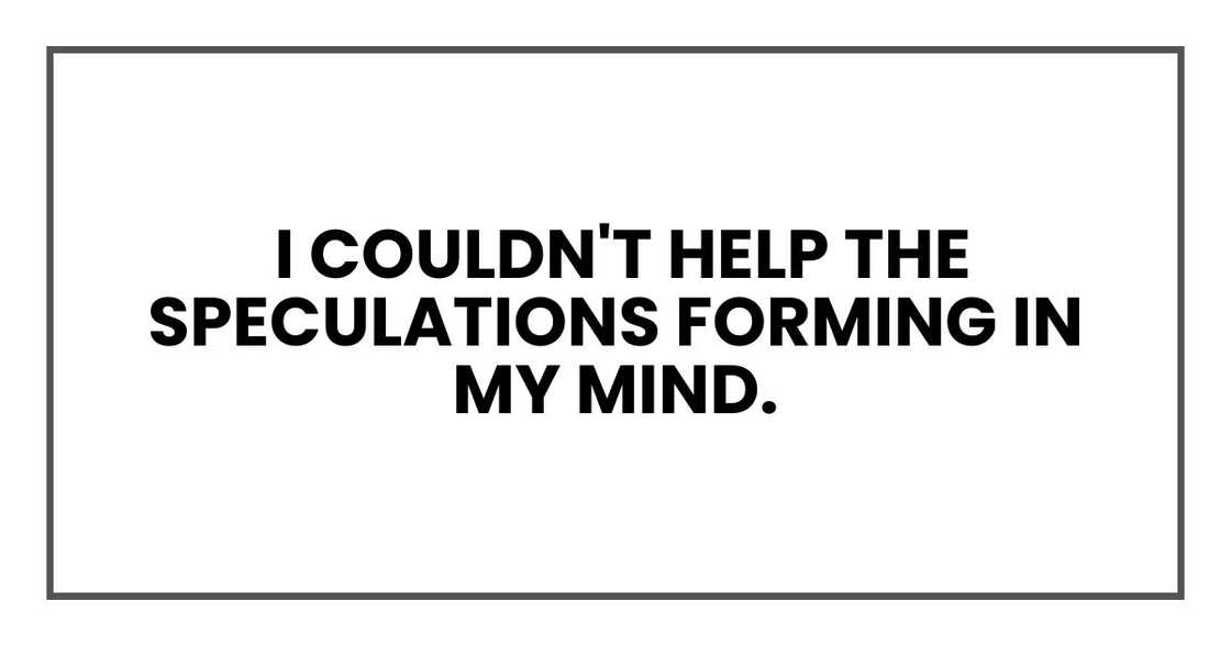 I couldn't help the speculations forming in my mind. I couldn't help the speculations forming in my mind.