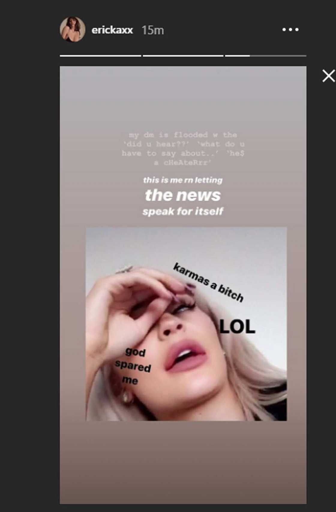 James Reid ex-girlfriend Ericka Villongco posts about 'karma' after JaDine breakup confirmation James Reid ex-girlfriend Ericka Villongco posts about 'karma' after JaDine breakup confirmation