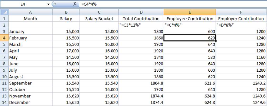 How to compute SSS contribution in Excel