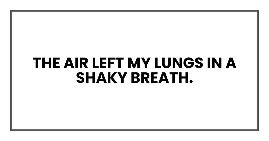 The air left my lungs in a shaky breath. The air left my lungs in a shaky breath.