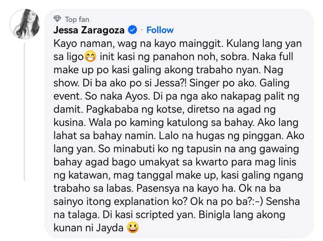 Jessa Zaragosa, nagpaliwanag kung bakit naka-makeup siya habang naghuhugas ng plato