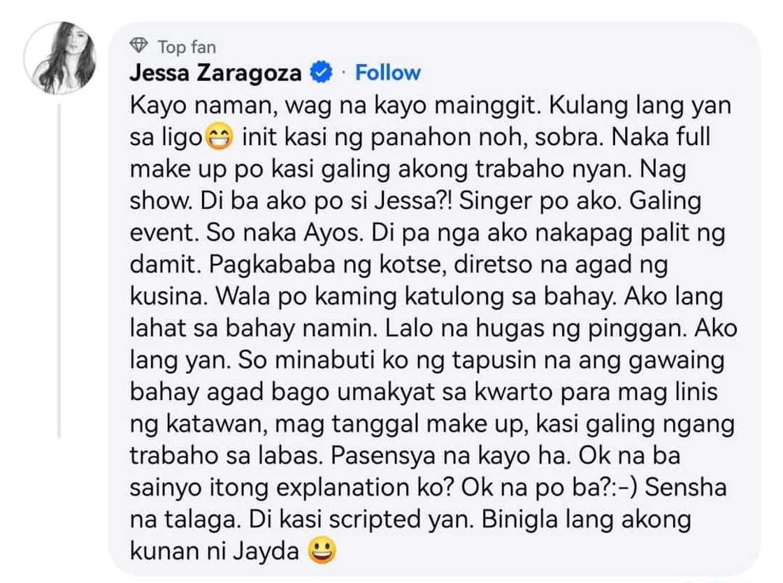 Jessa Zaragosa, nagpaliwanag kung bakit naka-makeup siya habang naghuhugas ng plato Jessa Zaragosa, nagpaliwanag kung bakit naka-makeup siya habang naghuhugas ng plato