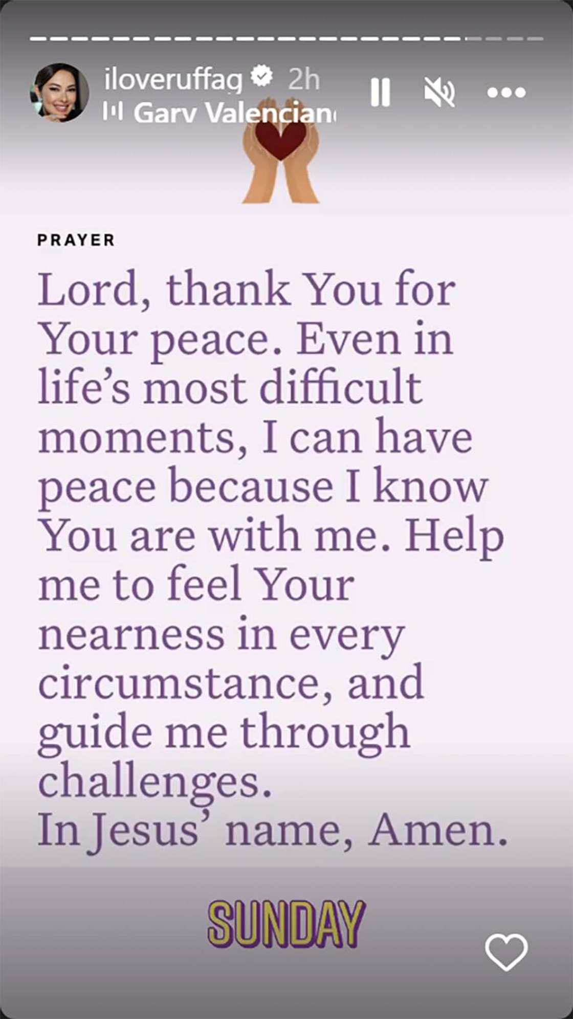 Ruffa Gutierrez, nag-post ng prayer sa IG: "Even in life's most difficult moments, I can have peace" Ruffa Gutierrez, nag-post ng prayer sa IG: "Even in life's most difficult moments, I can have peace"