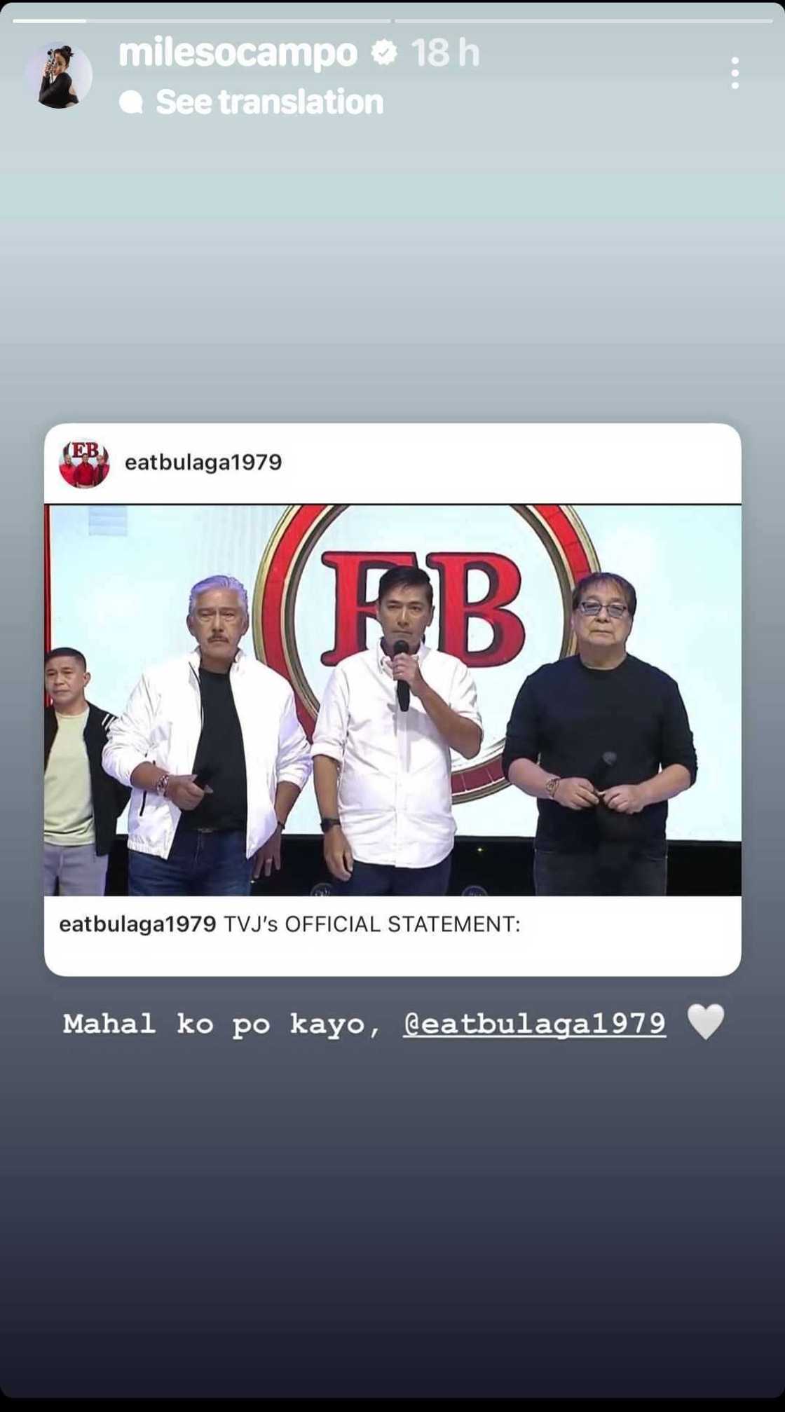 Miles Ocampo, nagpahayag ng pagmamahal at pasasalamat sa ‘Eat Bulaga’ Miles Ocampo, nagpahayag ng pagmamahal at pasasalamat sa ‘Eat Bulaga’
