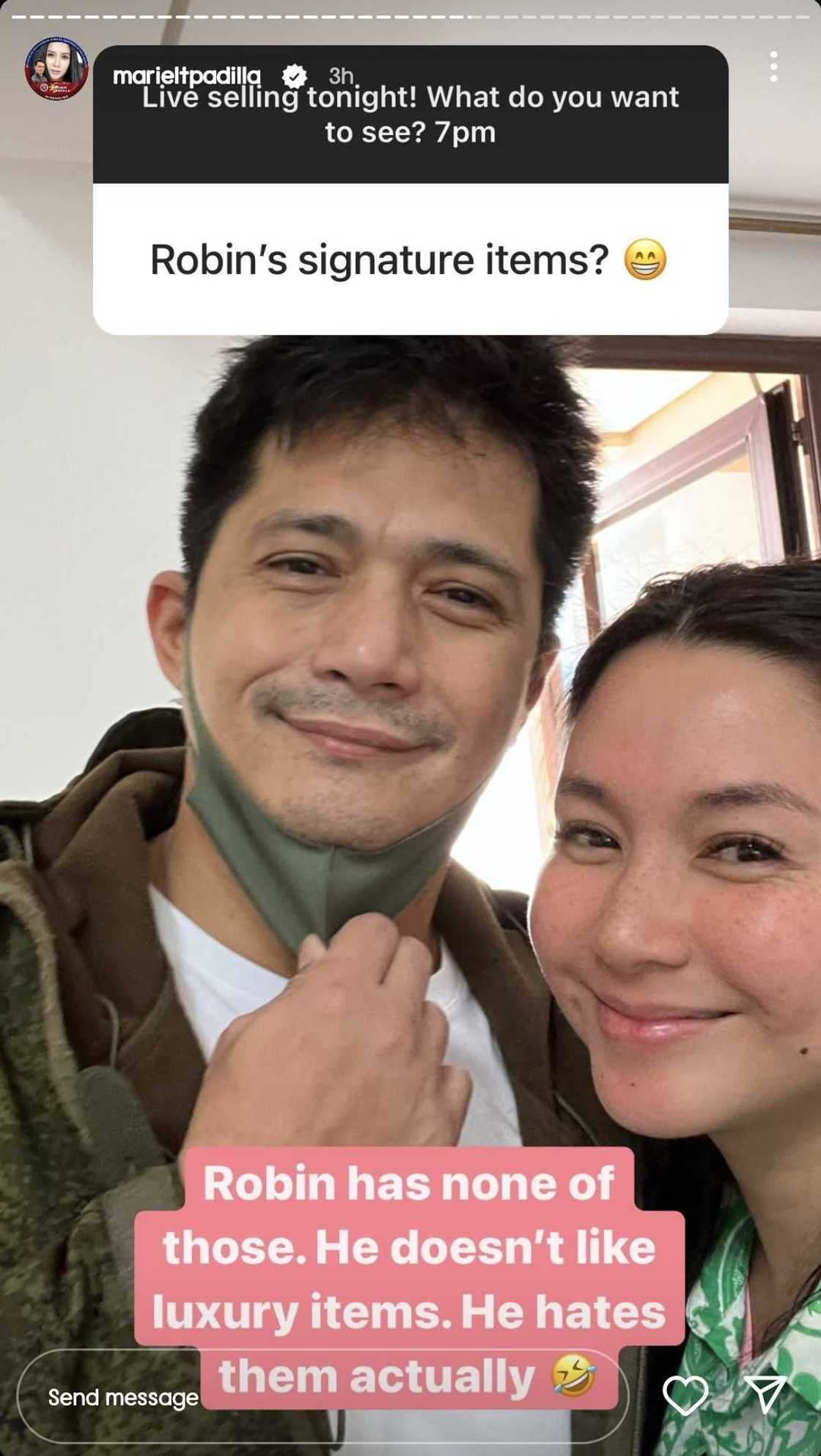 Mariel Padilla sa tanong ng netizen kung may 'signature item' si Robin Padilla: "He hates them" Mariel Padilla sa tanong ng netizen kung may 'signature item' si Robin Padilla: "He hates them"