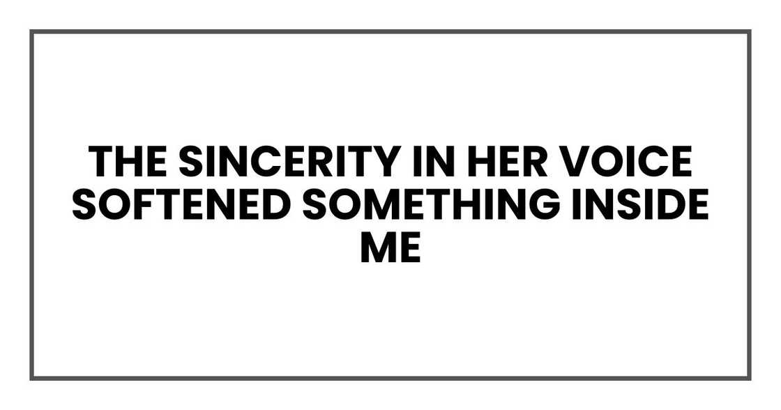 The sincerity in her voice softened something inside me The sincerity in her voice softened something inside me