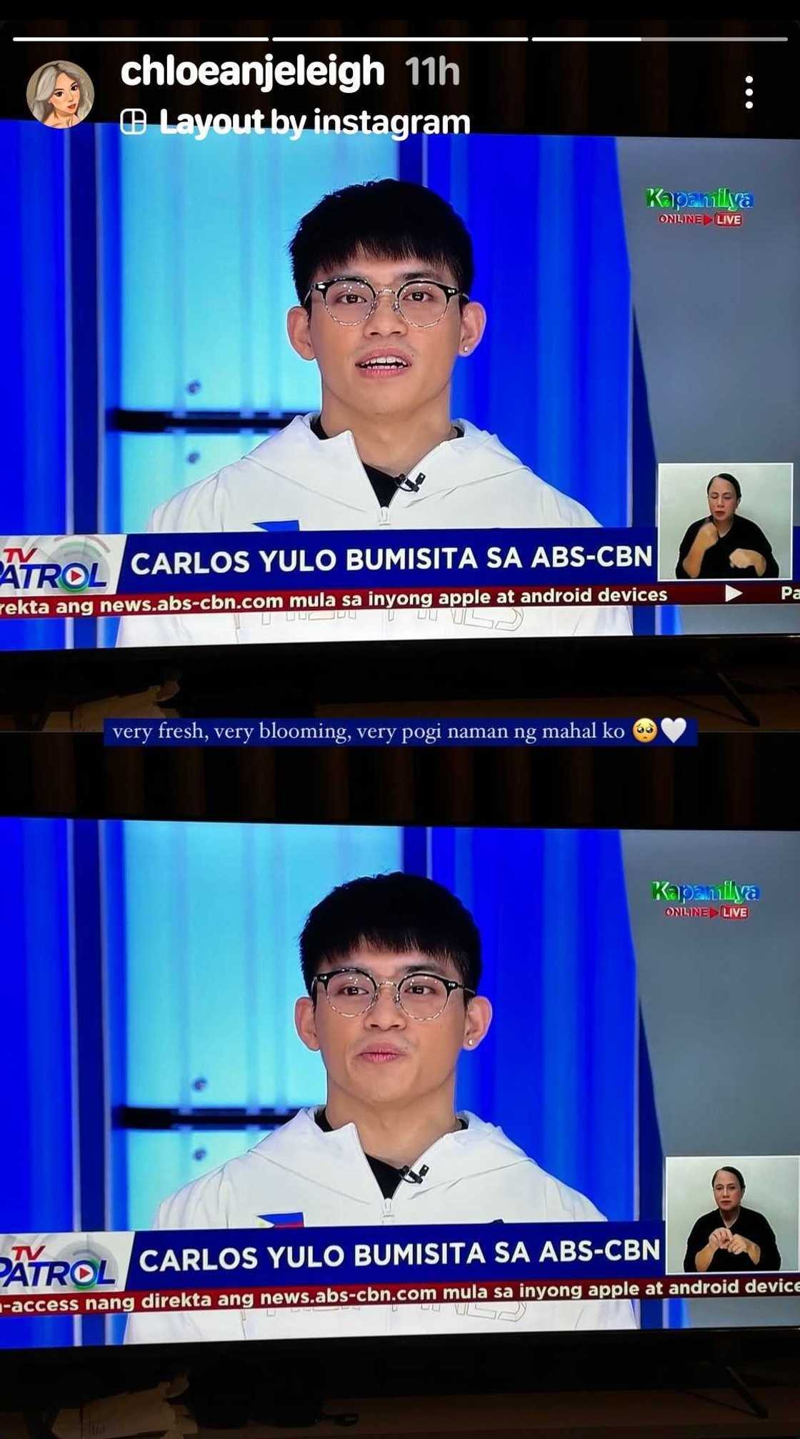Chloe San Jose reacts to Carlos Yulo's 'TV Patrol' appearance Chloe San Jose reacts to Carlos Yulo's 'TV Patrol' appearance