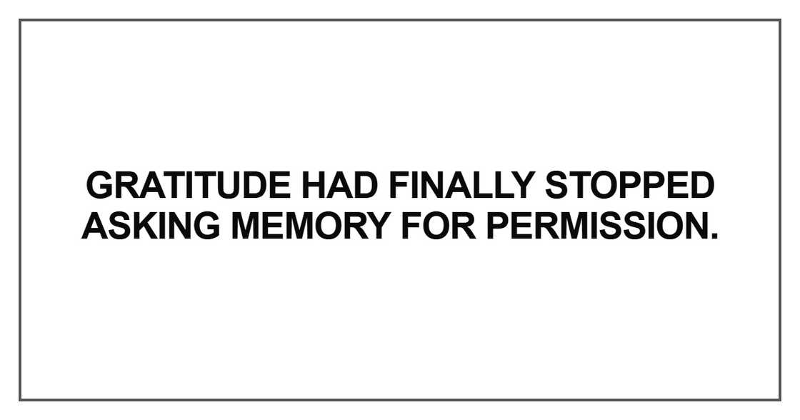 Gratitude had finally stopped asking memory