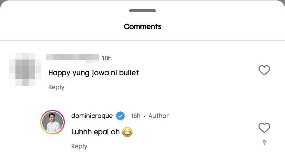 Dominic Roque, sinagot ang "jowa ni Bullet" na komento ng isang netizen Dominic Roque, sinagot ang "jowa ni Bullet" na komento ng isang netizen