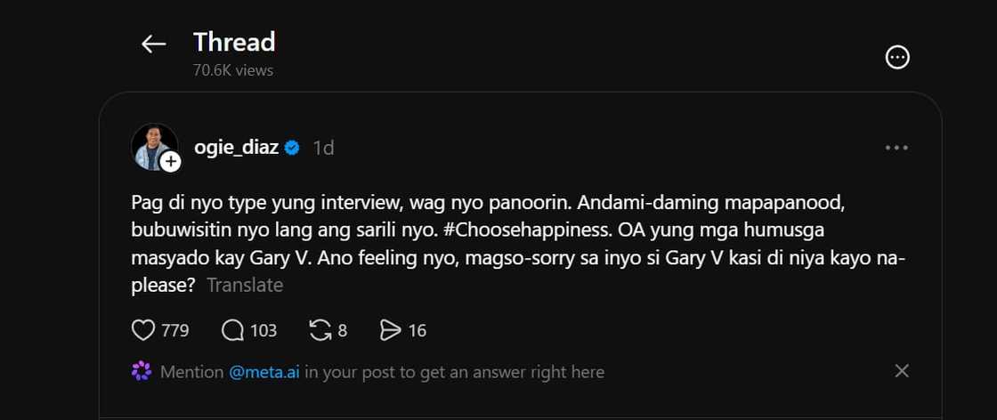 Ogie Diaz, sinita ang mga bumatikos kay Gary V. matapos ang interview kay PBBM