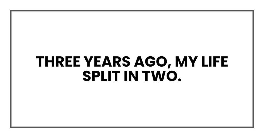 Three years ago, my life split in two. Three years ago, my life split in two.