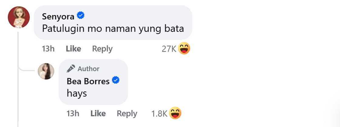 Bea Borres sings nursery rhyme to her baby; Senyora playfully reacts