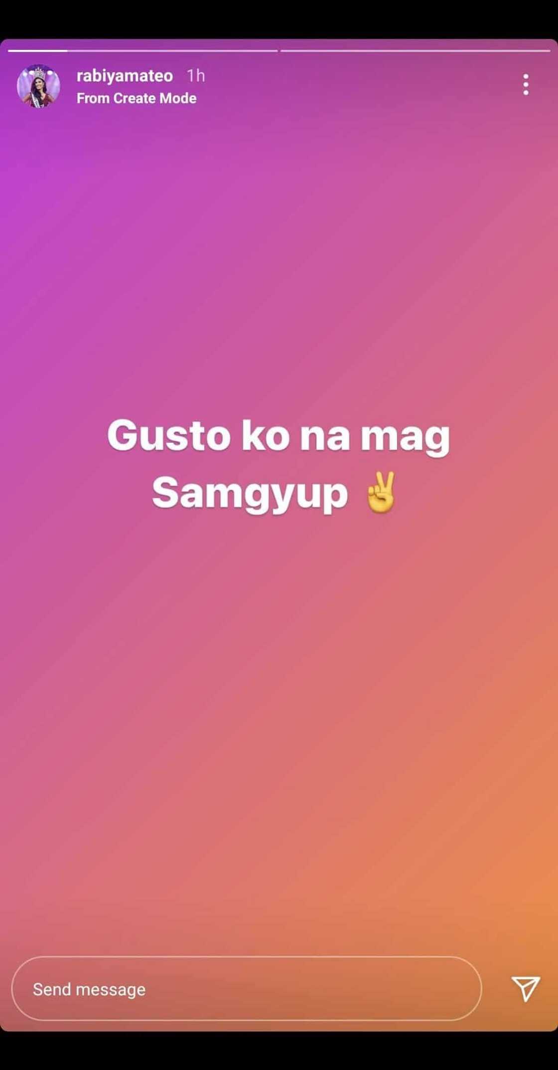 Rabiya Mateo's hilarious "samgyup" post after Miss U loss goes viral Rabiya Mateo's hilarious "samgyup" post after Miss U loss goes viral