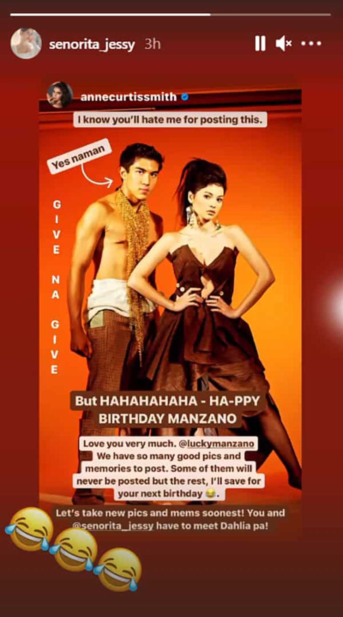Jessy Mendiola reacts to Anne Curtis' unconventional birthday greeting to Luis Manzano Jessy Mendiola reacts to Anne Curtis' unconventional birthday greeting to Luis Manzano