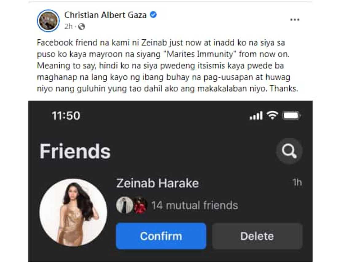 Xian Gaza, binigyan si Zeinab Harake ng ‘Marites immunity’: “ako ang makakalaban niyo” Xian Gaza, binigyan si Zeinab Harake ng ‘Marites immunity’: “ako ang makakalaban niyo”