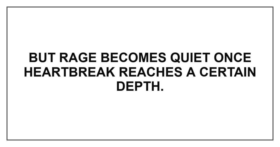 But rage becomes quiet once heartbreak reaches a certain depth.