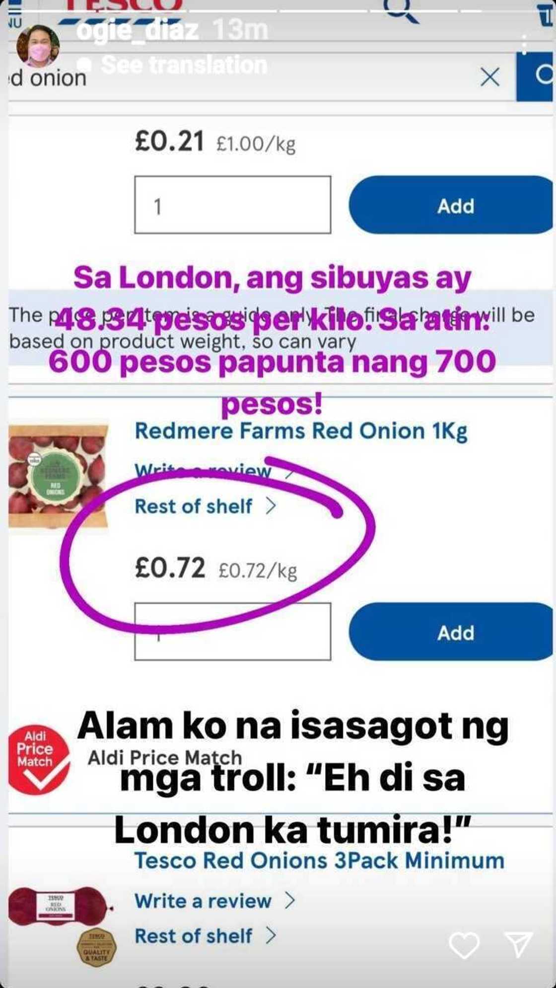 Ogie Diaz nang malaman ang mababang presyo ng sibuyas sa ibang bansa: “Sa atin 600 pesos” Ogie Diaz nang malaman ang mababang presyo ng sibuyas sa ibang bansa: “Sa atin 600 pesos”