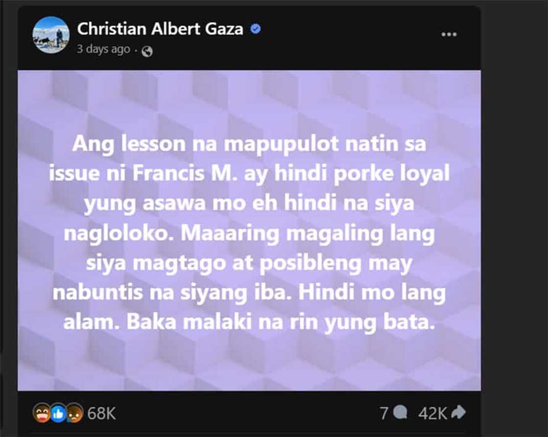 Xian Gaza, inihayag ang mapupulot na aral sa isyu ng umano’y pagkakaroon ni Francis M ng anak sa iba Xian Gaza, inihayag ang mapupulot na aral sa isyu ng umano’y pagkakaroon ni Francis M ng anak sa iba
