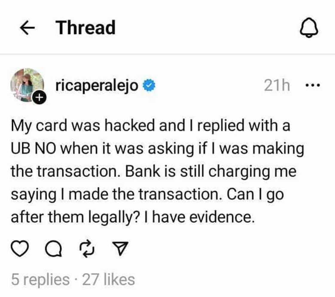 Rica Peralejo, naglabas ng saloobin matapos umano'y ma-hack ang kanyang card Rica Peralejo, naglabas ng saloobin matapos umano'y ma-hack ang kanyang card