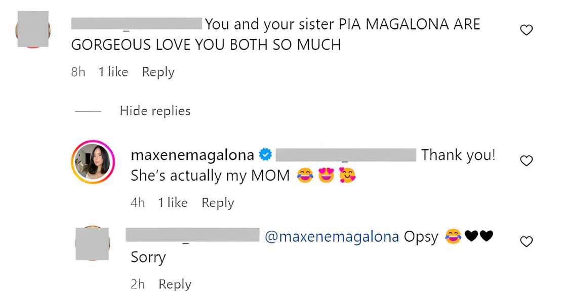 Maxene Magalona, napa-reply sa nagsabing sister niya si Pia Magalona