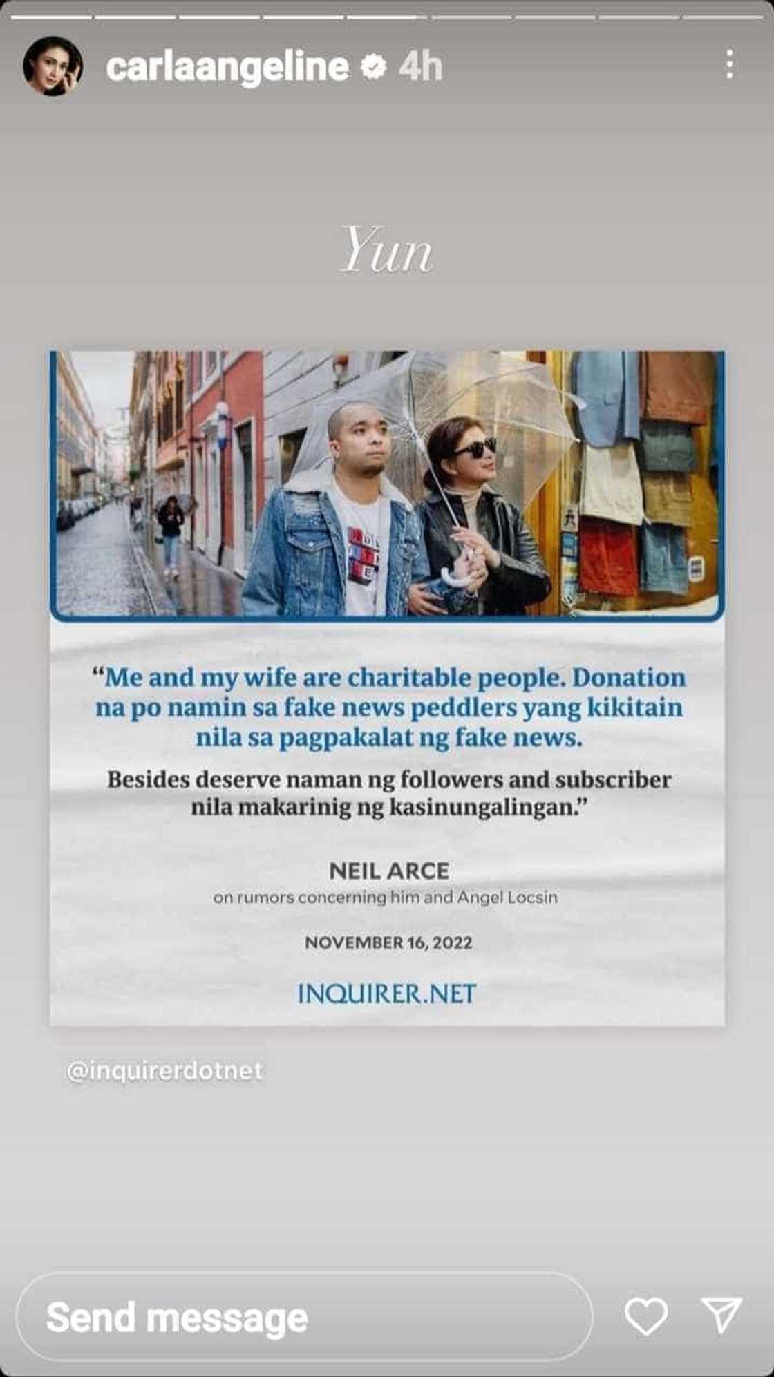 Carla Abellana reacts to Neil Arce’s statement on fake news about him, Angel Locsin: “Yun” Carla Abellana reacts to Neil Arce’s statement on fake news about him, Angel Locsin: “Yun”