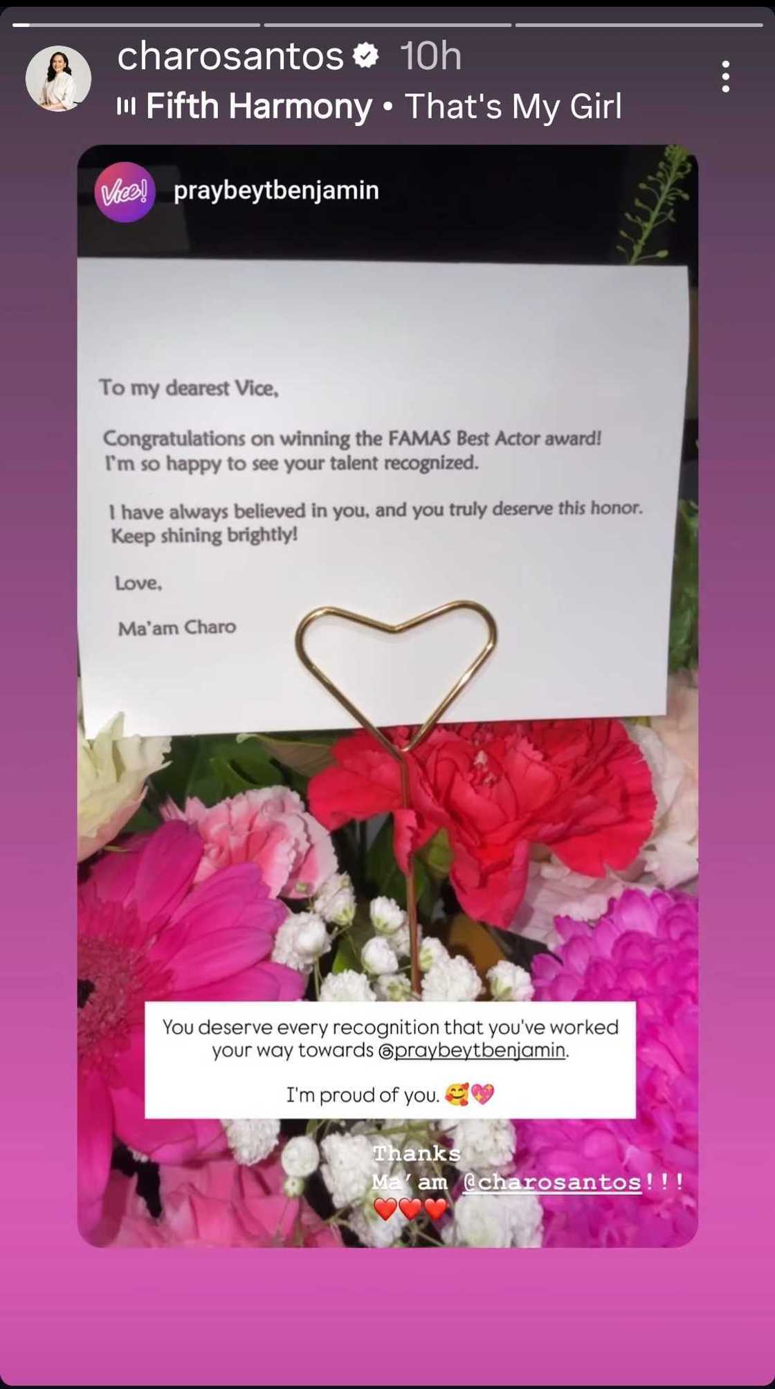 Vice Ganda receives heartfelt gift and letter from Charo Santos after FAMAS win Vice Ganda receives heartfelt gift and letter from Charo Santos after FAMAS win
