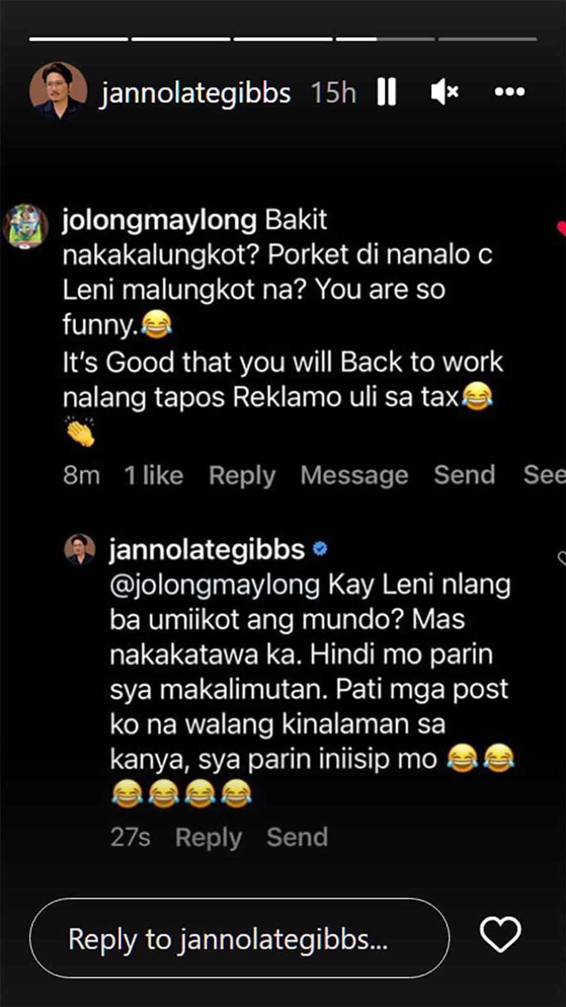 Janno Gibbs, niresbakan ang basher: “Kay Leni nlang ba umiikot ang mundo? Mas nakakatawa ka.”