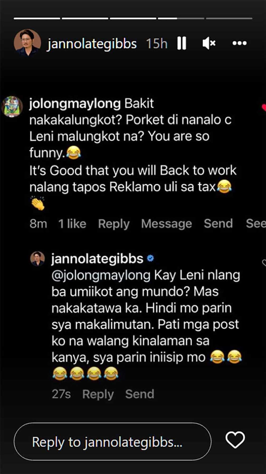 Janno Gibbs, niresbakan ang basher: “Kay Leni nlang ba umiikot ang mundo? Mas nakakatawa ka.” Janno Gibbs, niresbakan ang basher: “Kay Leni nlang ba umiikot ang mundo? Mas nakakatawa ka.”