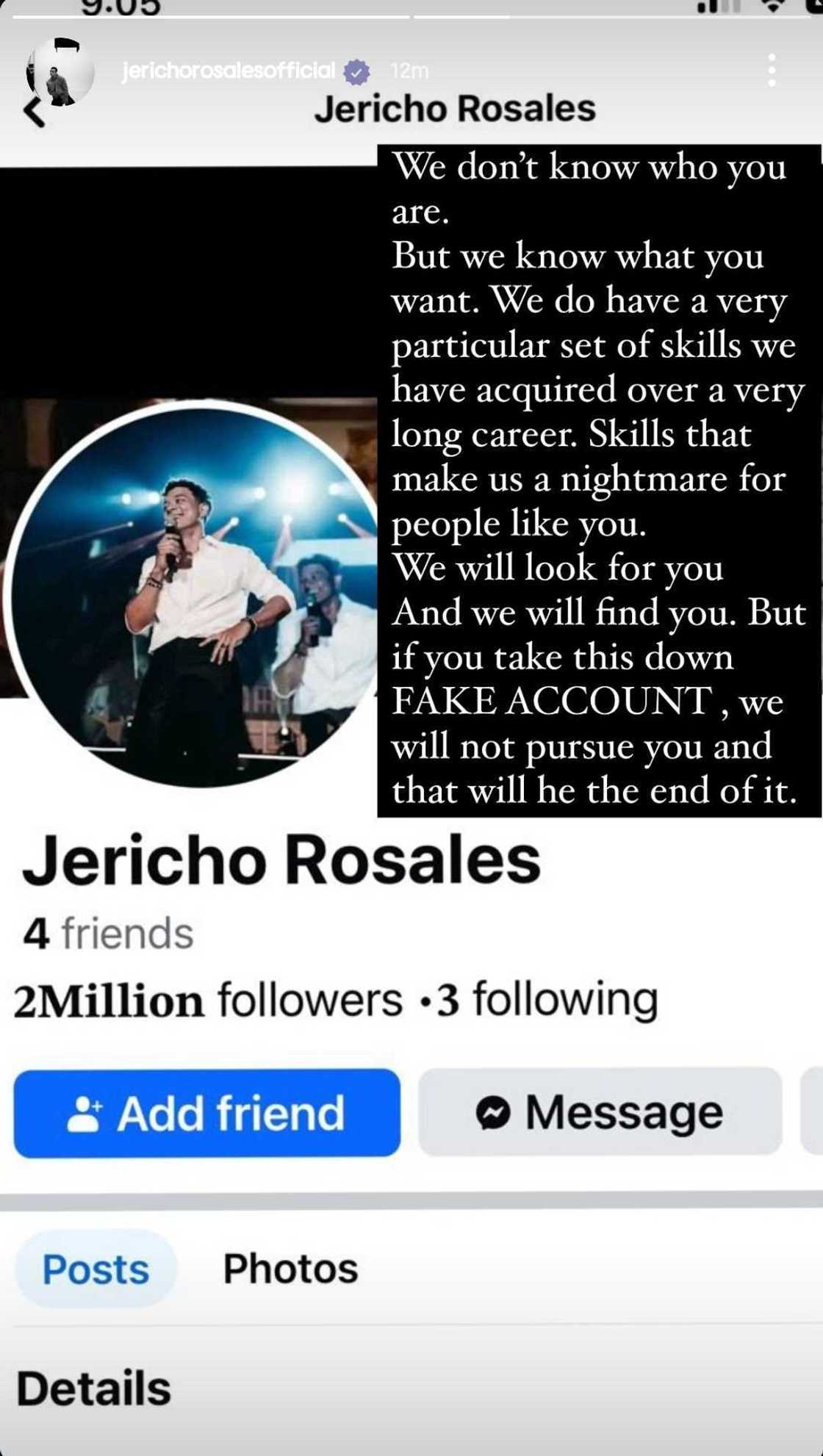 Jericho Rosales, nagbabala sa account na gumagamit ng pangalan niya: "We will look for you" Jericho Rosales, nagbabala sa account na gumagamit ng pangalan niya: "We will look for you"