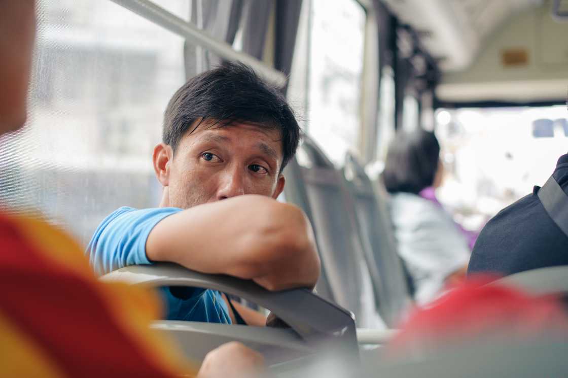 A student in a bus