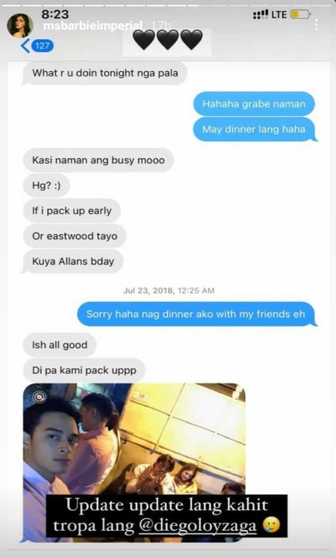 Barbie Imperial shares old convos with Diego Loyzaga, back in 2018 Barbie Imperial shares old convos with Diego Loyzaga, back in 2018