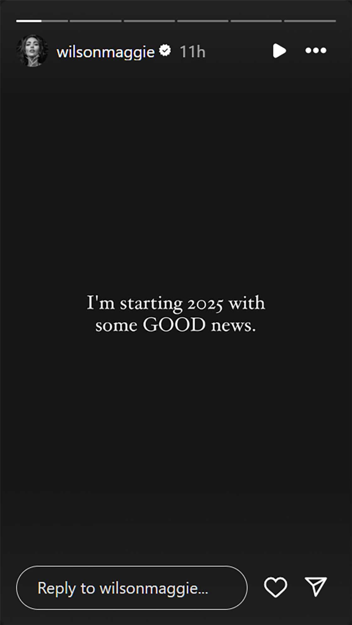 Maggie Wilson, nabuhayan ng loob, pag-asa para sa taong ito: “I'm starting 2025 with some good news” Maggie Wilson, nabuhayan ng loob, pag-asa para sa taong ito: “I'm starting 2025 with some good news”