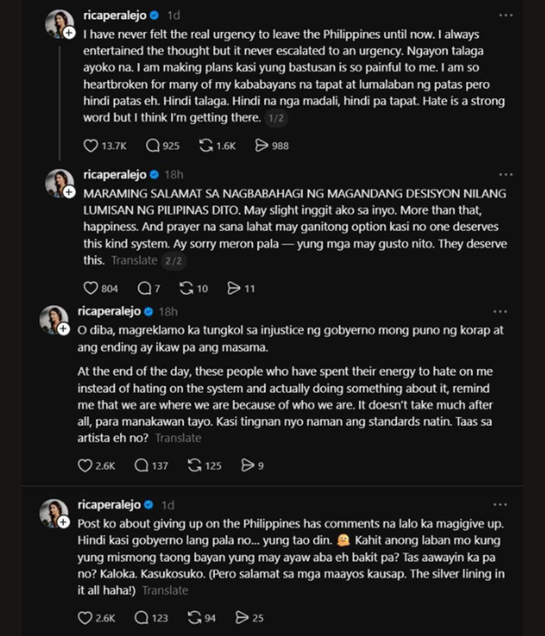 Rica Peralejo, dismayado na sa Pilipinas at aminadong naiinggit sa mga nakaaalis