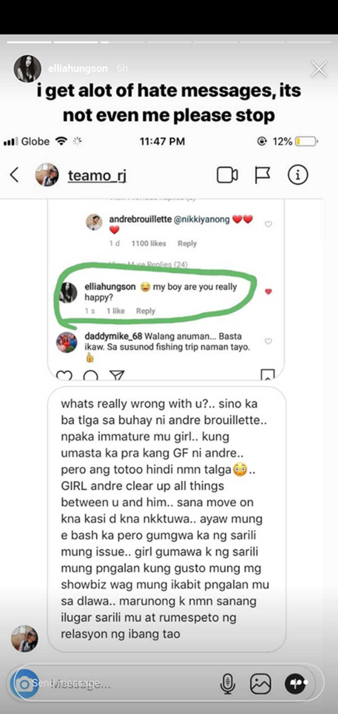 Andre Brouillette's rumored ex-girlfriend responds to netizens' rude comments