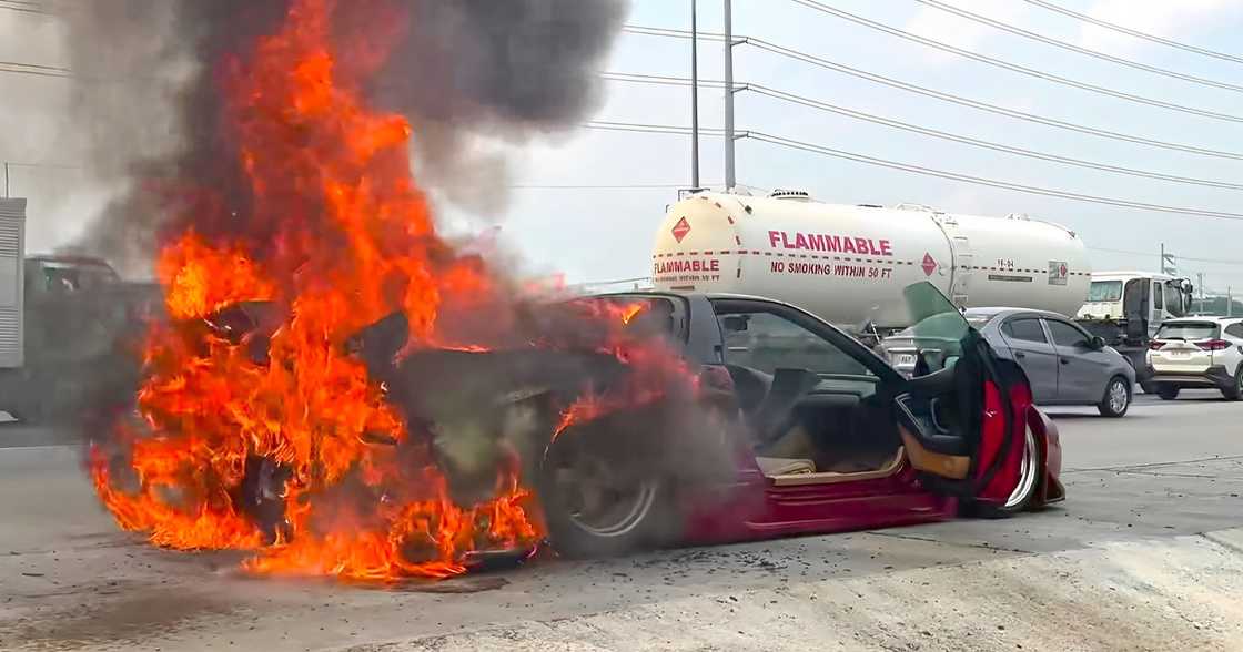 Video ng actual na pagkasunog sa SCLEX ng isang mamahaling sports car, viral