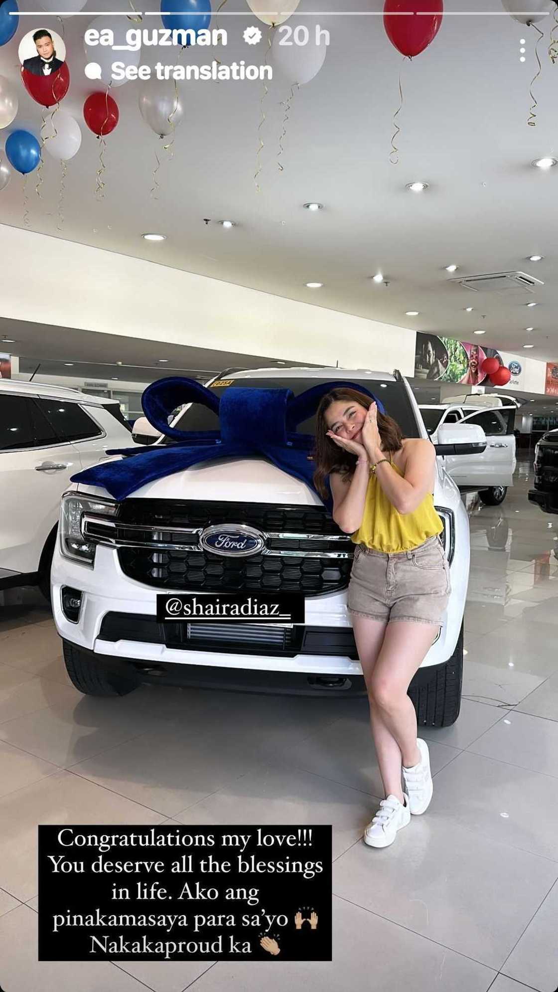 EA Guzman matapos makabili ang fiancée na si Shaira Diaz ng kotse: “Nakakaproud ka” EA Guzman matapos makabili ang fiancée na si Shaira Diaz ng kotse: “Nakakaproud ka”