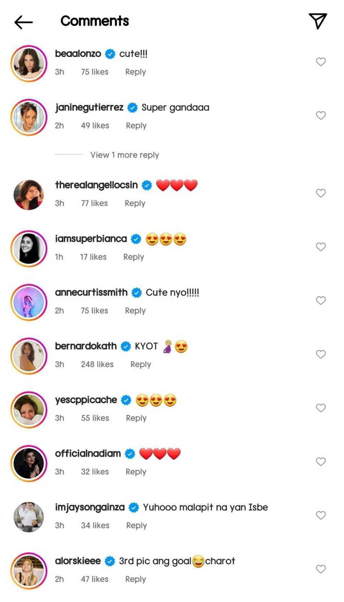 Celebrities react to Angelica Panganiban's adorable pregnancy selfies Celebrities react to Angelica Panganiban's adorable pregnancy selfies