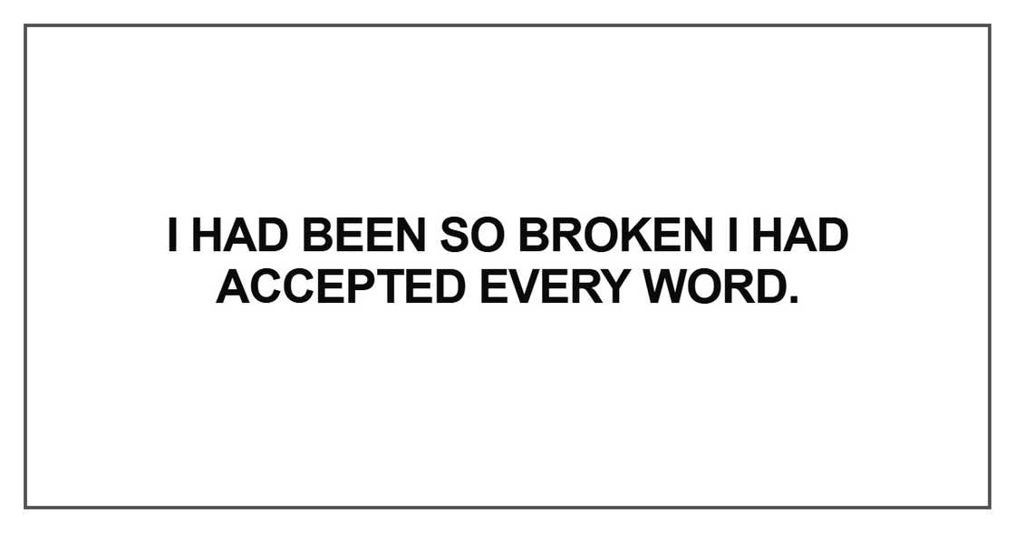 I had been so broken I had accepted every word
