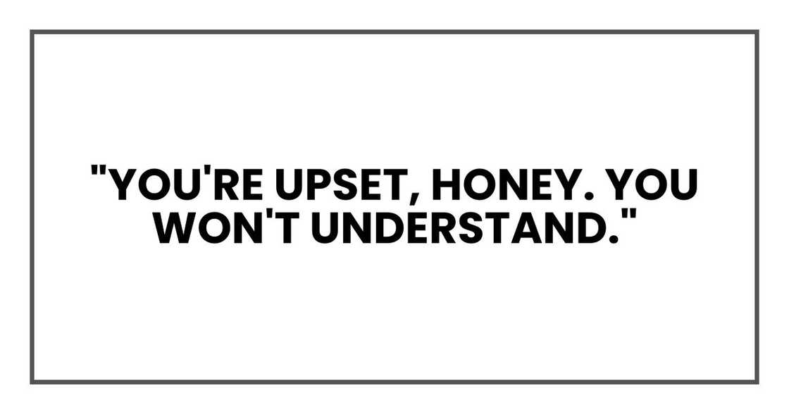 "You're upset, honey. You won't understand."