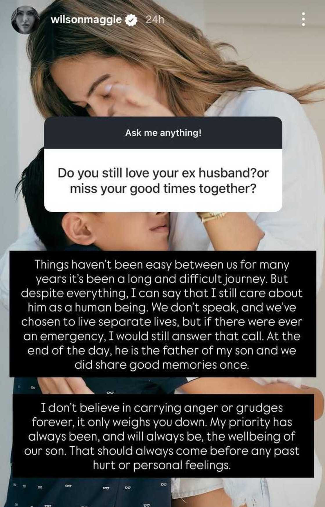 Maggie Wilson gets candid after being asked if she still loves her ex-husband Maggie Wilson gets candid after being asked if she still loves her ex-husband