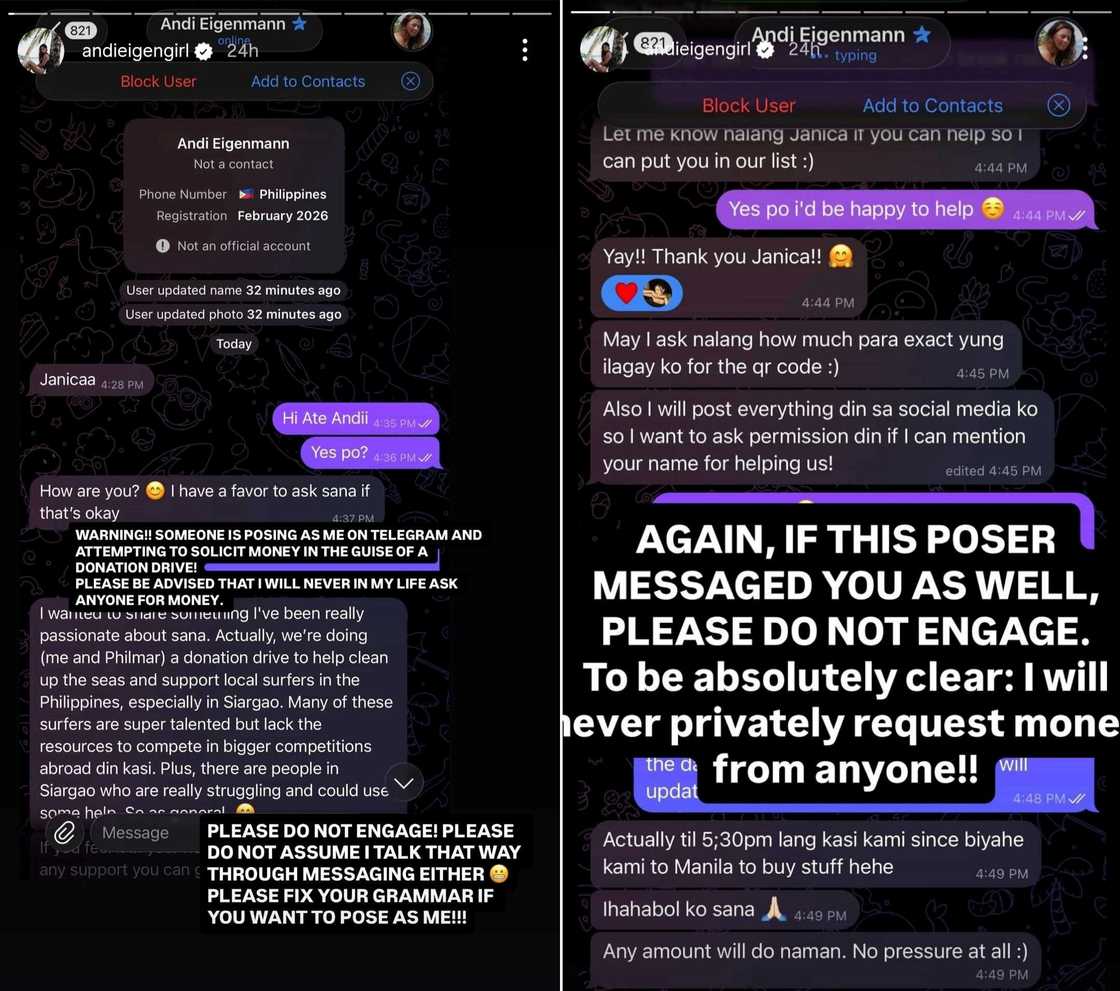 Andi Eigenmann, binanatan ang poser niya: "Fix your grammar if you want to pose as me" Andi Eigenmann, binanatan ang poser niya: "Fix your grammar if you want to pose as me"