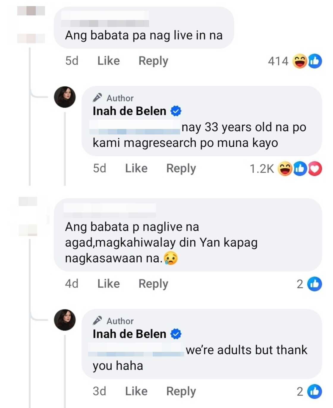 Janice de Belen's daughter Inah politely answers comments on being too young for living-in