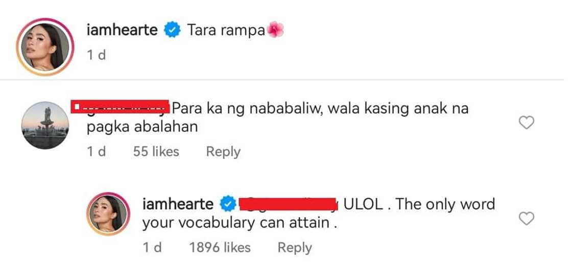 Heart Evangelista slams basher’s “nababaliw” & “walang anak” comment Heart Evangelista slams basher’s “nababaliw” & “walang anak” comment