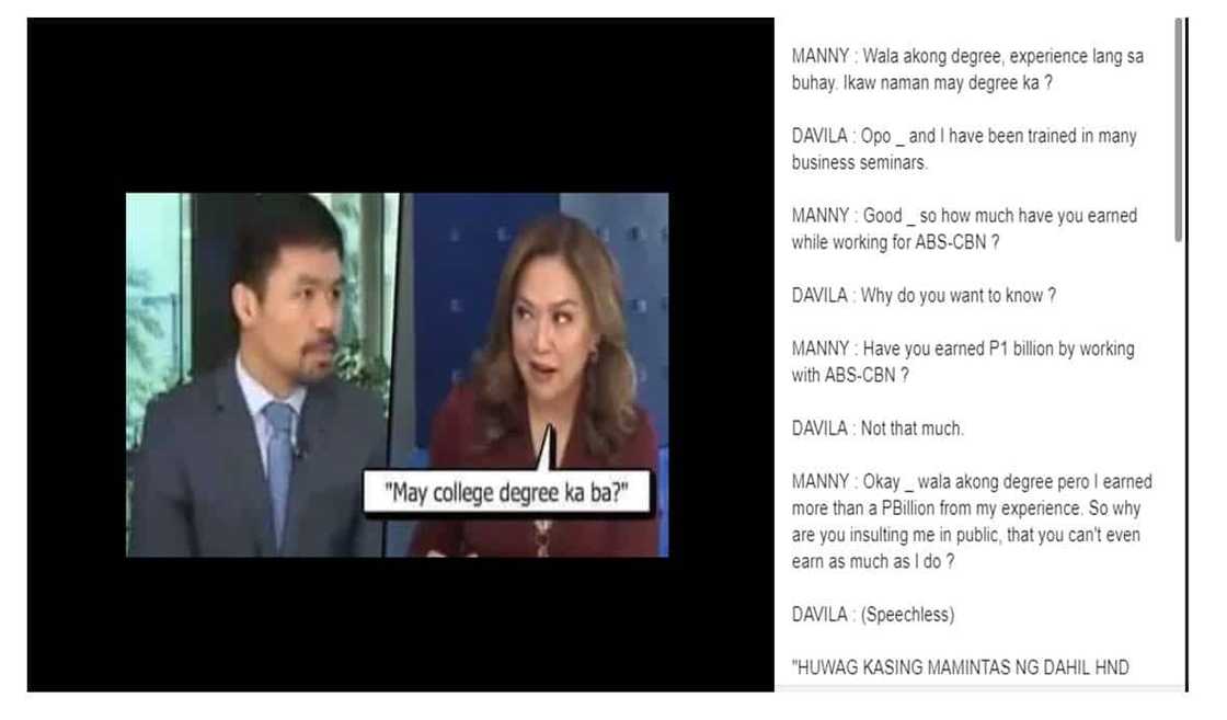 Fact check: Did Manny Pacquiao belittle the earnings of Karen Davila as journalist?
