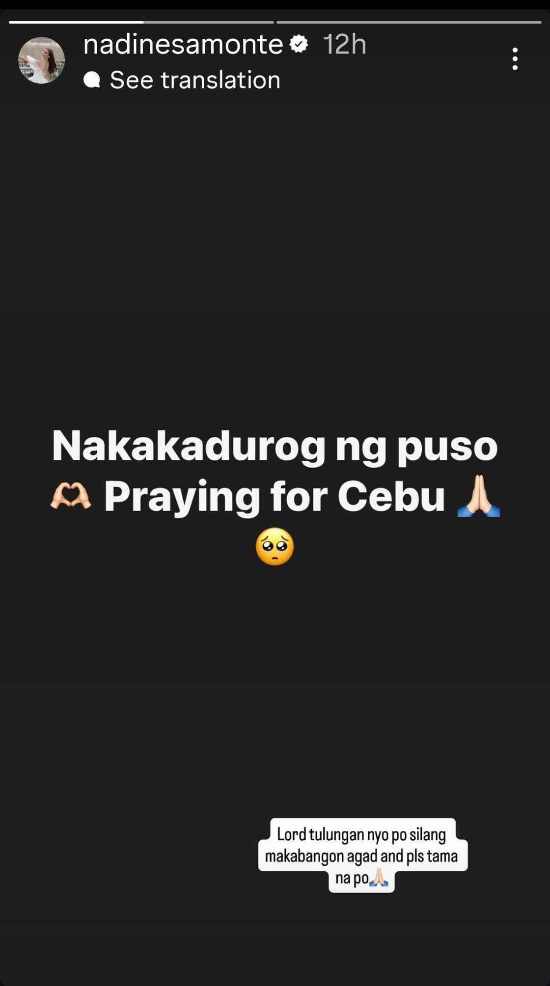 Nadine Samonte heartbroken over Cebu earthquake: “Please, tama na po” Nadine Samonte heartbroken over Cebu earthquake: “Please, tama na po”