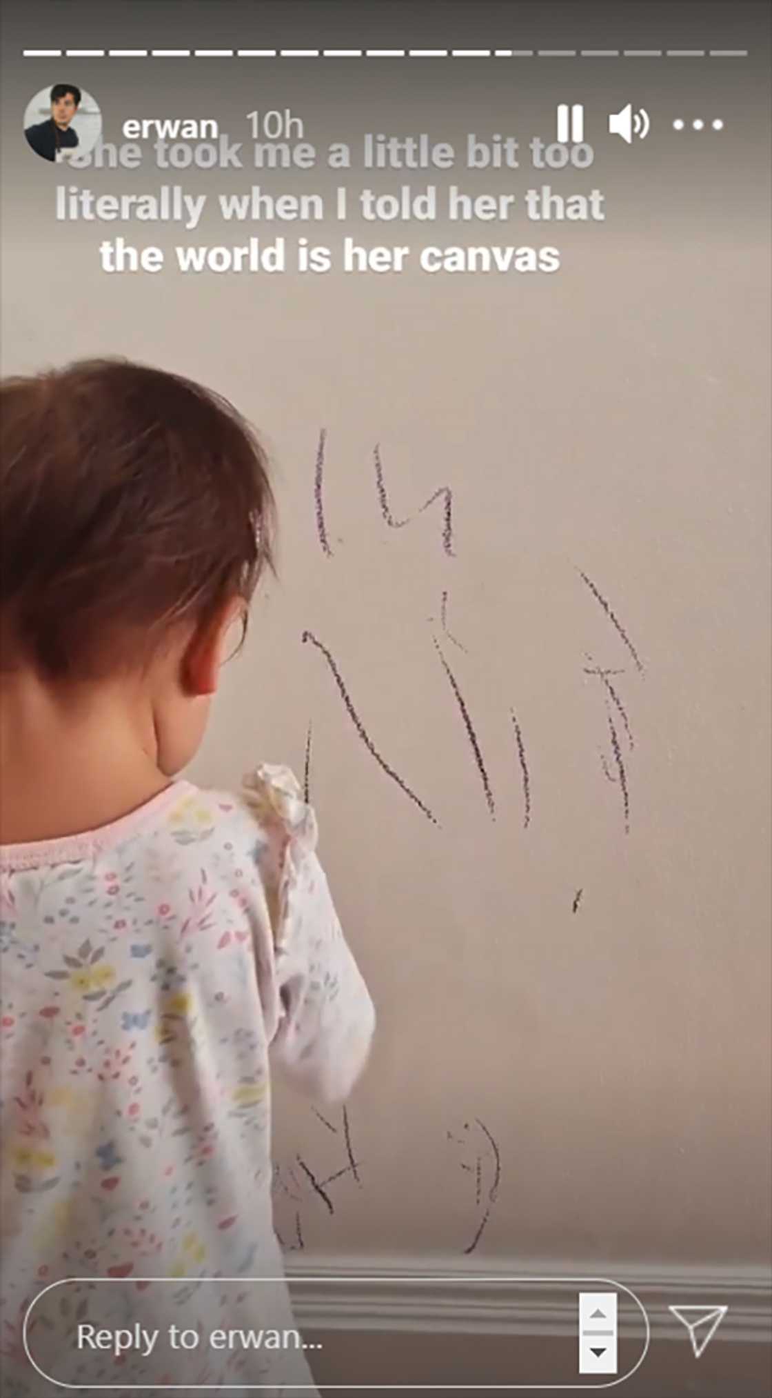 Erwan Heussaff shares funny video of baby Dahlia drawing on the walls of their home Erwan Heussaff shares funny video of baby Dahlia drawing on the walls of their home