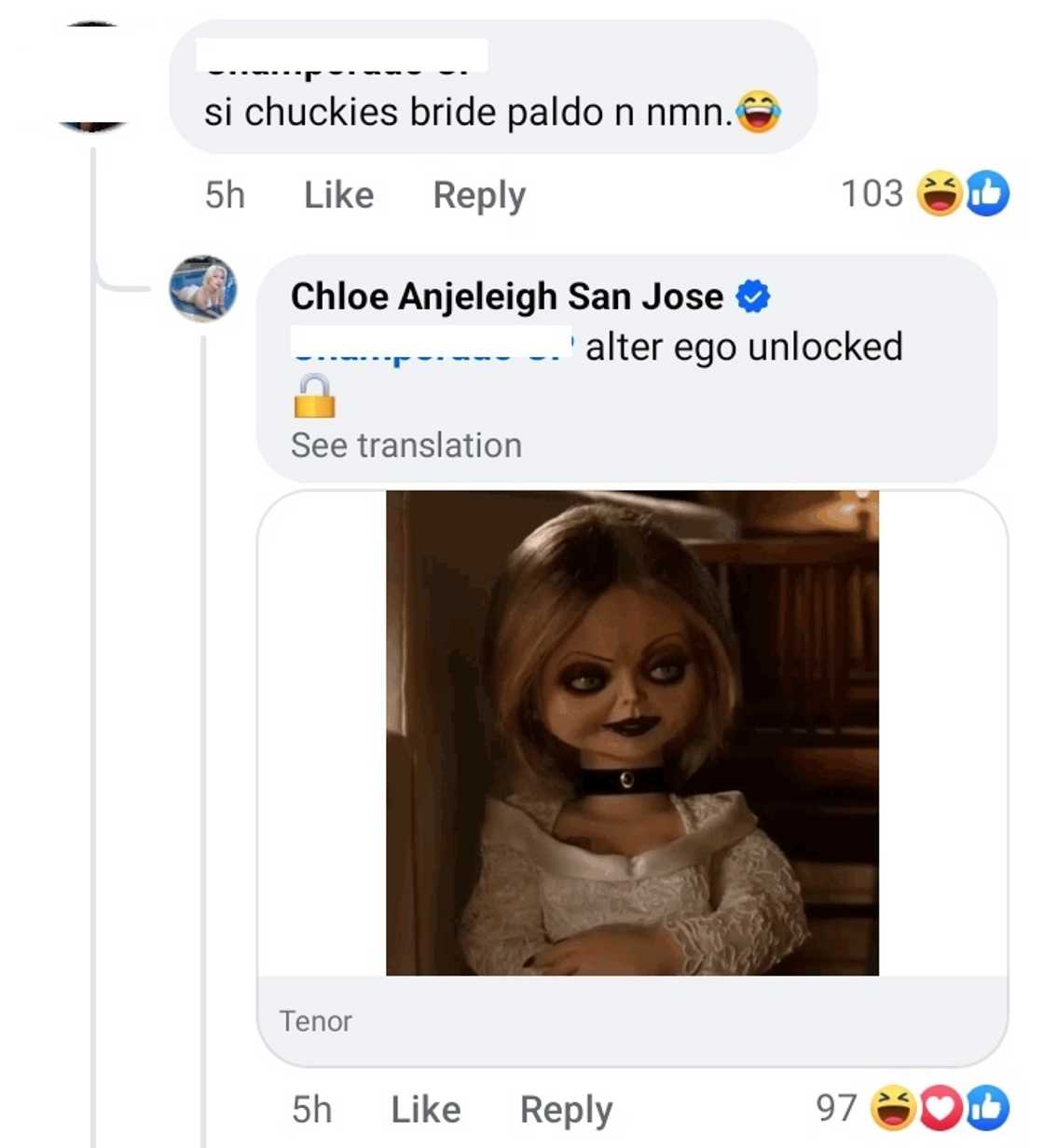 Chloe San Jose, nag-react sa bashers na kinumpara siya kay Chucky's Bride